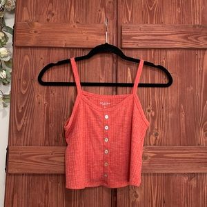 Red button down crop top
